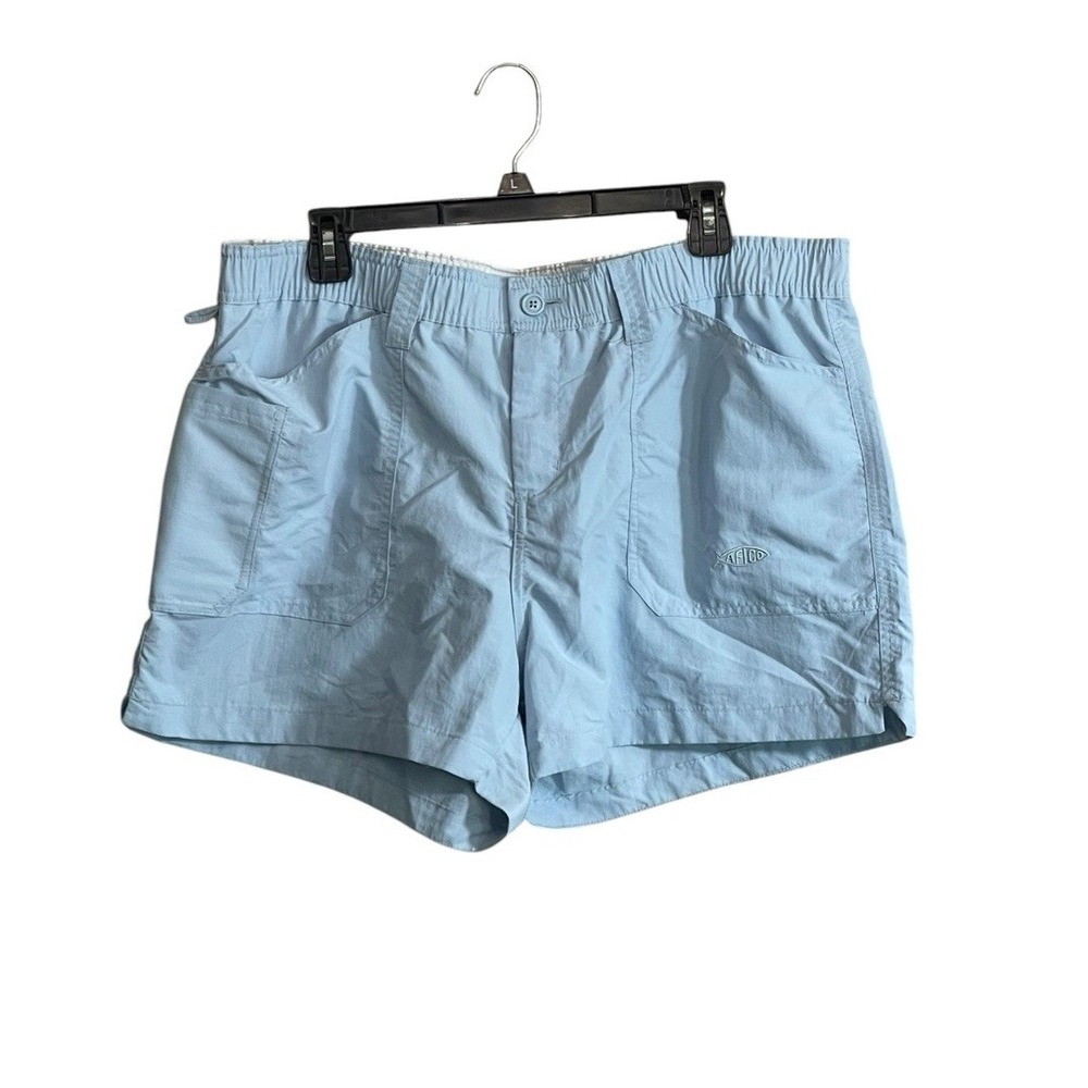 AFTCO Women Fishing Shorts Sz 14 Blue Outdoor Beach Boat Utility Stretch